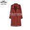 loops on the shoulder and cuffs turn down collar women long coat