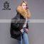Embroidery bomber down jacket with raccoon fur collar big size