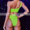 One Shoulder Bikini Shiny PU Leather Swimsuit Women Neon Swimwear Brazilian Biquini High Cut Sexy Bathing Suit Bikini Women