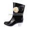 Factory selling woman high heel half rain boots with camellia decoration