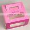 White paperboard packing box for cake white card box with pvc window pink box with handle
