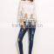 Blouses latest fashion design women clothing Beige High Neck Appliques Hollow Blouse