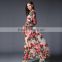 Fashion 2016 Woman Chiffon Long Dress Rose Printing Female Elegant Long Sleeve Casual Beach Dress