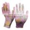 NMSAFETYEN388 13 gauge pink nylon liner coated flower print PU garden gloves
