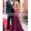 Beaded Mermaid Party Gown Deep V Neck Satin Modern Sleeveless Cutaway Sides Peplum Prom Dress