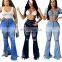 Tassel Hem Denim Pants Women Retro Solid Sexy Hole Jeans Ripped Flare Trousers Street Skinny High Waist Lady Pants