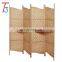 Freestanding Brown Wood Woven Rattan Room Divider 4 Panel Screen