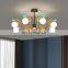 Nordic Modern Living Room Bedroom Golden Pendant Light Iron Glass LED Chandelier White Glass Hanging Lamp