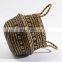 HBK foldable black patterned seagrass laundry rattan natural flower pot storage belly basket