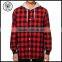 Winter 2015 Tantan Red Black Plaid Mens Hooded Flannel Shirt