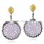 Amethyst Carving Dangle Earrings, 14K Gold Diamond Pave Earrings,Gemstone 925 Silver Earrings, Diamond Gemstone Earrings