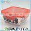 * Colored Lid High Quality Glass Square Fresh Keeping Box Storage Box