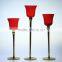 Mouthblown red color Long gold Stem set of 3 Glass Candle Holder for wedding