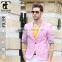 2016 New Fashion Slim Fit Blazers Pink printed fabric One Button Design Jacket Business blazers for men