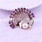 China wholesale korean jewelry multicolor rhinestone zinc alloy peacock scarf clip brooch