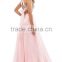 Top Sales Chiffon Pink Bow Tie Evening Dresses Gold Beaded Criss-Cross V-Neck Prom Dresses XP-32