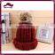Acrylic thick needle knitted slouchy beanie with fur pom