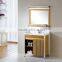 Mirror on wall home store and washing basin floor standing bathroom cabinet