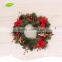 GNW CHWR-1605032 Wholesale Factory Supplying Artificial Xmas Wreath with Cherry Pine cone ball