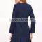 Navy Double Breasted Pleated Hem Dress Polyester Spandex Long Sleeve V Neck Casual Plain Dress