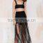 New Design Fashion With Belts Around Asymmetrical Fringe Long Skirt