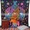 Tree of Life Psychedelic Wall Hanging Elephant Tapestry, Multi/Black