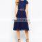 Korean Style Crop Top Midi Dress Ladies New Model Fashion Lace Party Dress in Blue