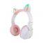 Наушники Pink Cat аудиофоны Bluetooth с ушами синего кота. Беспроводные наушники Bluetooth фиолетового цвета в стиле комиксов и аниме для прослушивания музыки