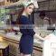 women long sleeve front wrapped tie waist navy blue plain short rompers