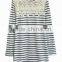 new fashion t shirt boat neck fringe front/back long sleeve casual/daily loose stripe fashion t shirt for girl