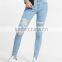 Mid Rise Five Pocket Style Distressing Leg New Style Jeans for Lady