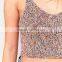 2017 Unique women colorful knit fabrication v-neck thin straps knit crop tops
