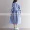 OEM Wholesale Maxi Dresses Plus Size Long Sleeve Linen Striped Dresses