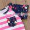Newborn Kid Clothing Baby Girls Pink White Striped Tops Flower Sleeved T-shirt & Jeans Denim Shorts 2pcs Baby Clothing Set
