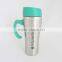 Double wall insulated stainless steel coffee travel mug with handle and lid