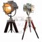 SPOTLIGHT WITH WOODEN TRIPOD STAND - SEARCHLIGHT WITH WOODEN STAND - NAUTICAL SPOTLIGHT