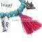 Fashion jewelry vintage ethnic hot selling blue bead pink tassel charm bracelet with fish shape pendant bracelet