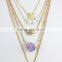 2015 Newest 5rows Natural Amethyst Stone and Pearl Pendant Necklace