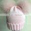 2016/2017 Wholesale New Design Knitted Wool Baby Beanie Hat With Two Fox Fur Pom Balls for Cute Baby
