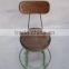Vintage Industrial Height adjustable metal base wood top bar stool with back, Antique Metal wood Bar chairs