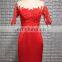 Real Sample Pictures Sheer Neckline Half Sleeve Red Women Evening Dresses 2017