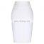 Kate Kasin High Stretchy High Waist Shirred Waist Detail Hips-Wrapped White Pencil Skirt KK000268-2