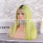 2018 fashion green color with dark roots full lace wig brazilian human hair