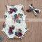 2019 Summer Tassel Ball Flower Print Newborn Baby Bodysuit & Baby Bow Headband 2pc Set