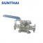 CF8M Manual tri clamp 3pieces sanitary non resort ball valve with Handle level locking