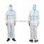 CE EN 14126 14605 13034 13982  Protective Clothing white coverall suit with blue tape