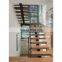Customized central spine stair middle stringer staircases with wood tread