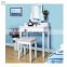 White Bedroom Mirrored Dresser Wooden Dressing Table with Mirror and Stool