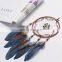 Factory Price Diy Round Frame Macrame Hanging Decor Feather Bead Blue Dream Catcher