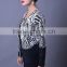 Black stripe print with sequin women crew neck long sleeve knitted leather placket zipper cardigan sweater